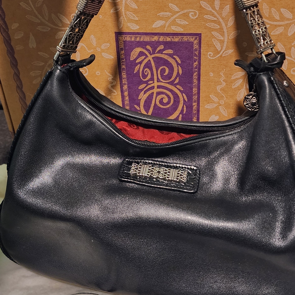 Brighton Emmanuelle Black Leather Shoulder Bag with Silver Accents